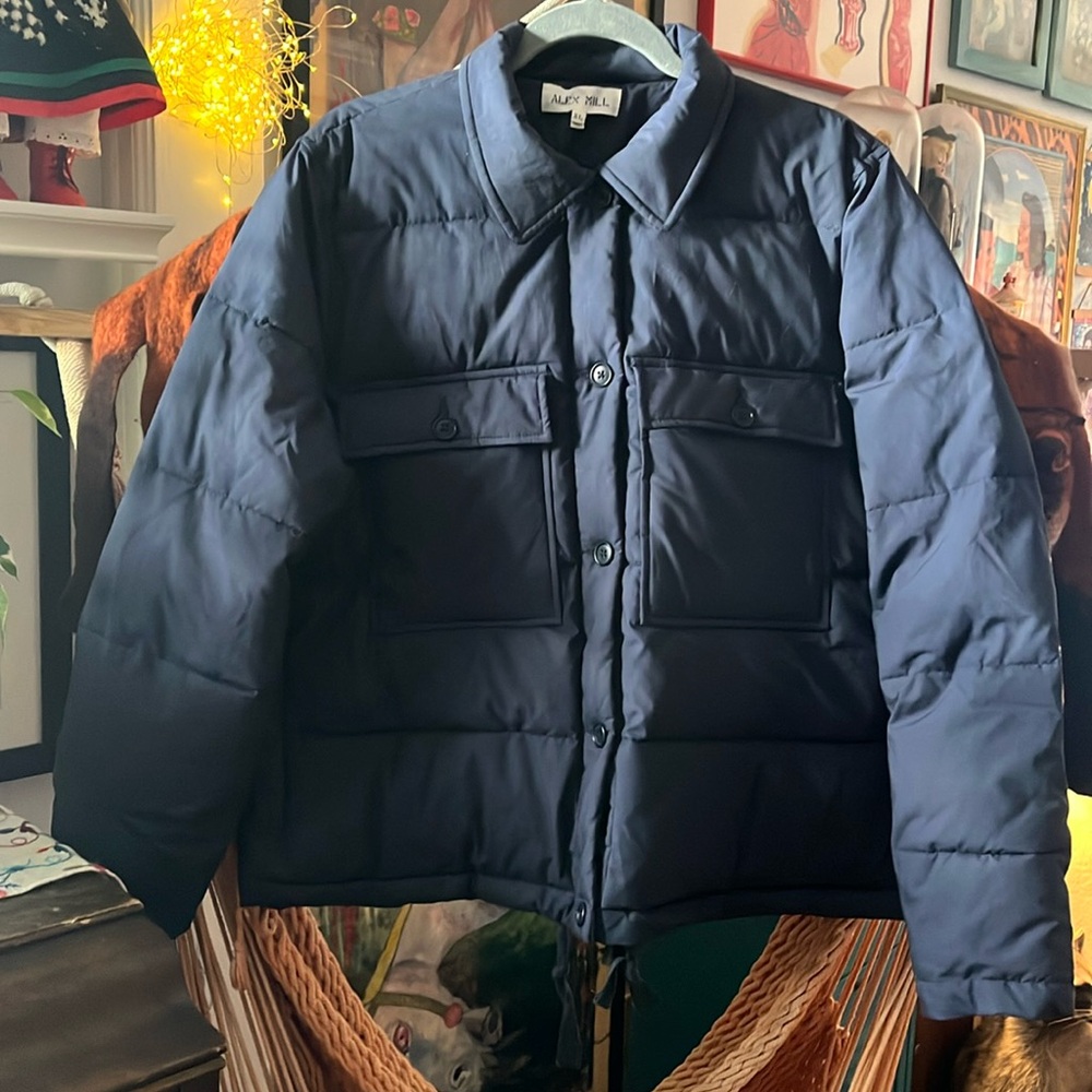Alex Mill Quilted Crop Jacket XL Navy with two minor flaws GUC Super warm!
